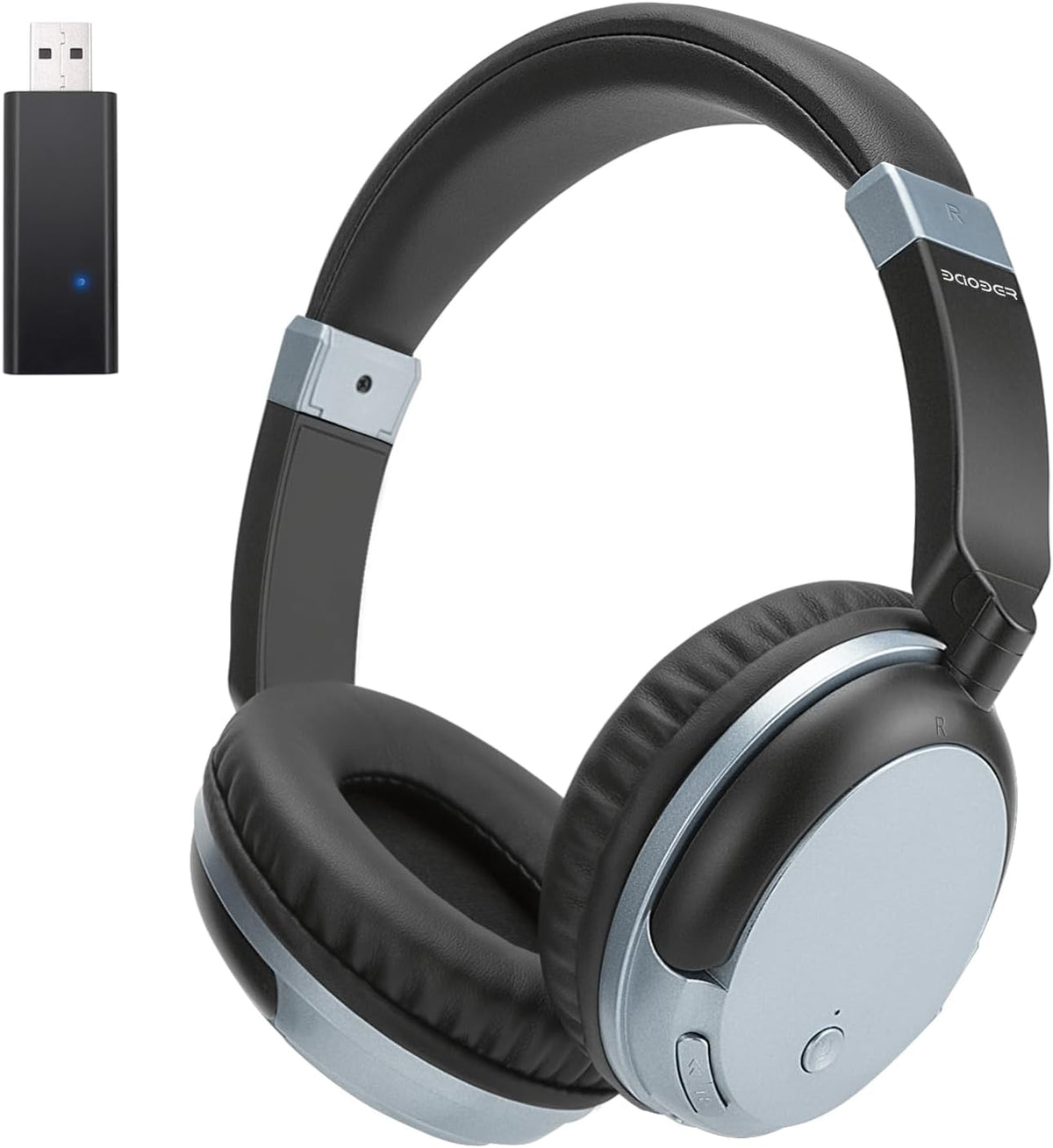 Wireless Bluetooth Headphone Over Ear, Bluetooth Transmitter for TV,PC,3.5mm Audio Device, Wired and Wireless Headset (Blue)