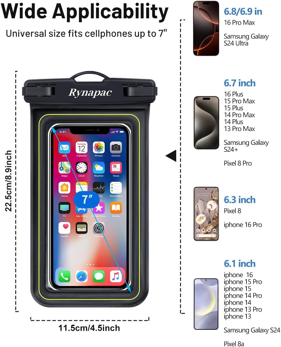 IP68 Waterproof Phone Pouch, Floating Waterproof Phone Case for iphone 16 15 14 13 Pro Max Xs Plus Galaxy S24+ S23 Pixel 8 with Detachable Lanyard,Cellphone Dry Bags Beach Vacation Essentials -2 Pack