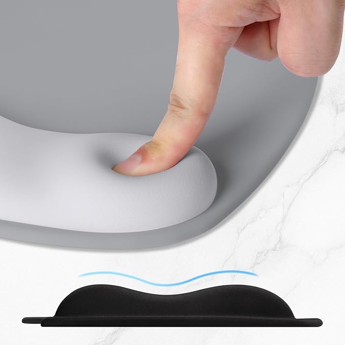 ITNRSIIET Ergonomic Mouse Pad, Cushioned Gel Wrist Rest, Non-Slip Base, Smooth Surface, Compatible with All Mice for Office & Gaming, Desk Accessory, 9.5 x 8.2 inch, Light Gray Accent