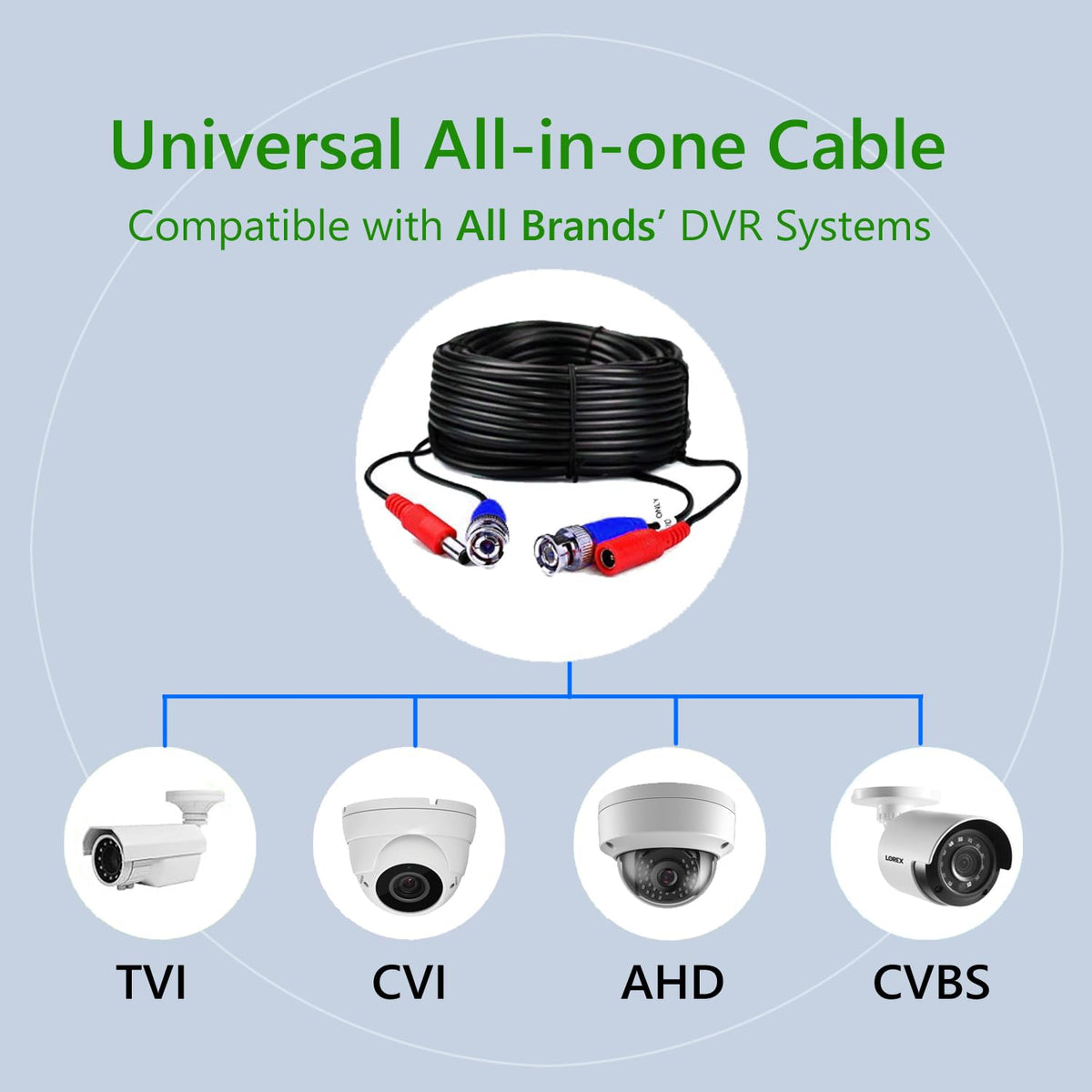 4-Pack 60ft Black Pre-Made All-in-One BNC Male to Male Video and Power Cable Wire Cord with RCA Connector for CCTV Security Camera