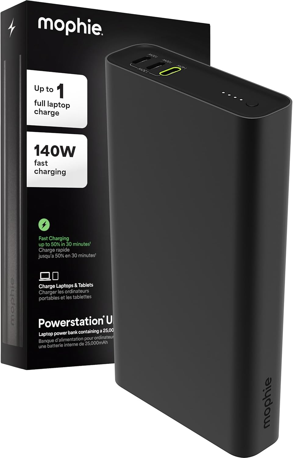 Mophie Powerstation Ultra 25,000mAh Laptop Power Bank (Gen 3) – 140W USB-C PD Fast Charging, Portable Charger for iPhone, iPad, MacBook Pro, Steam Deck, Nintendo Switch – Includes USB-C Cable