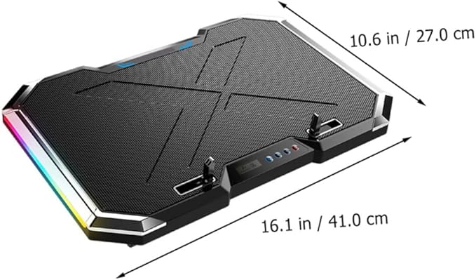 RGB Laptop Cooling Pad Adjustable Height USB Powered Quiet Fan LED Light Base for Gaming and Work