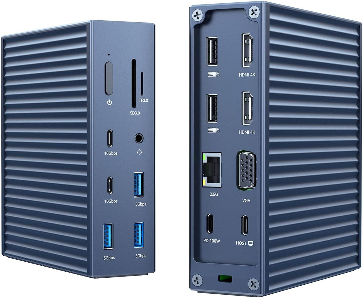 ACASIS USB C Docking Station Dual Monitor, 16-in-1 Laptpop Docking Station with 2* HDMI,VGA,2.5G Ethernet,SD/TF,10Gbps USB-C 3.1,3.5mm Audio,PD100W,USBC Hub for MacBook/Dell/Lenovo/HP/ThinkPad (Gray)