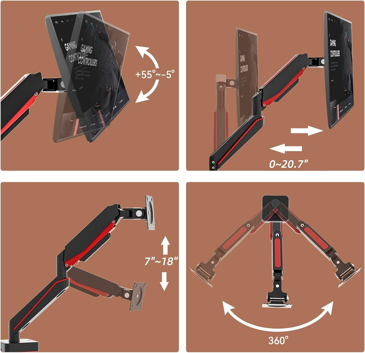 Premium Aluminum Heavy Duty Monitor Arm, for Ultrawide 14 to 49 inches and 44 lbs Single Desk Mount Stand, Pneumatic Height Adjustable, Max VESA 100x100, Black A9B