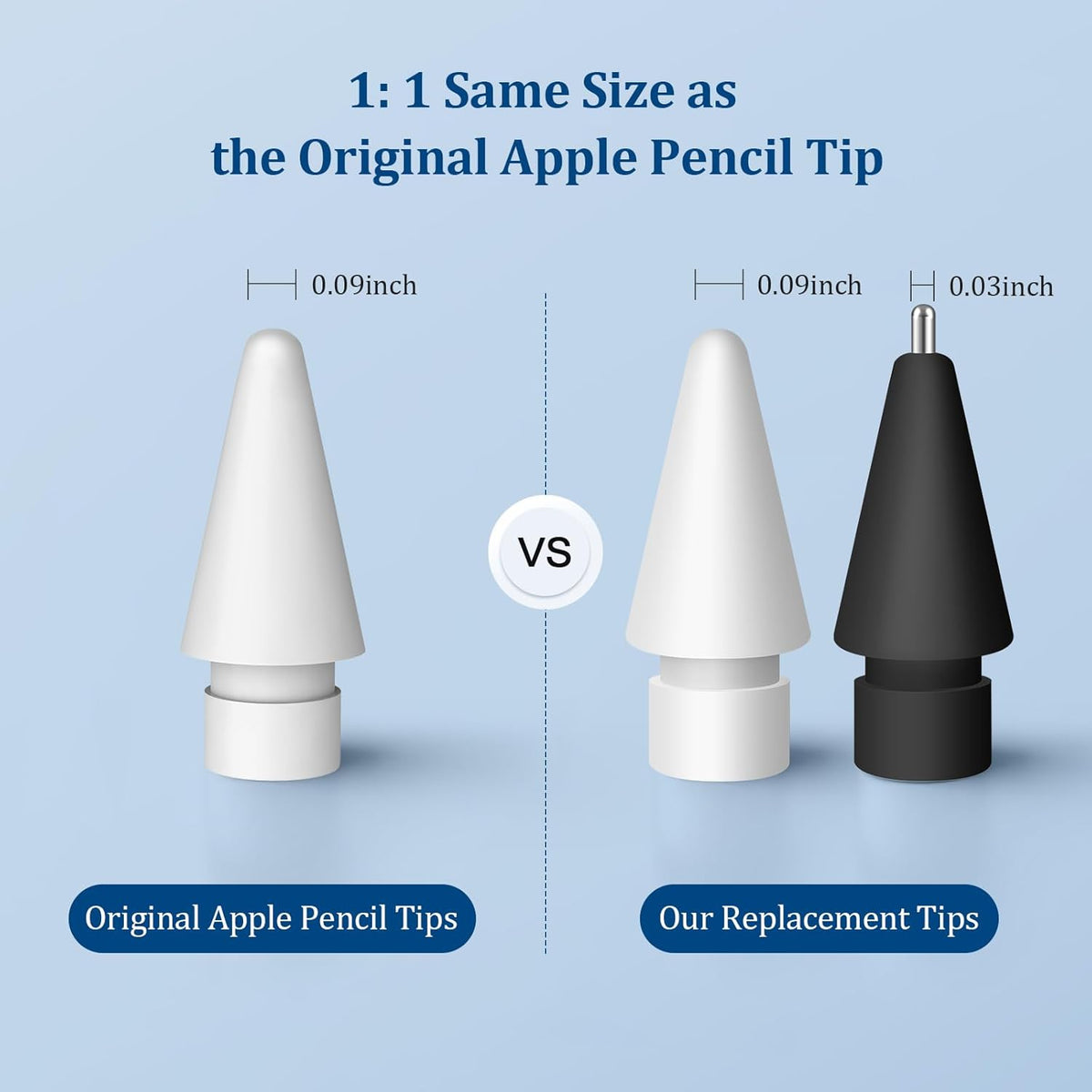 Replacement Tips for Apple Pencil 1st/2nd Gen,No Wear Out Upgraded Apple Pencil Tips,Metal Pencil Nibs for Precise Control - Pen Like 0.78mm Longer Tips for iPad Pencil - 2White+2Black