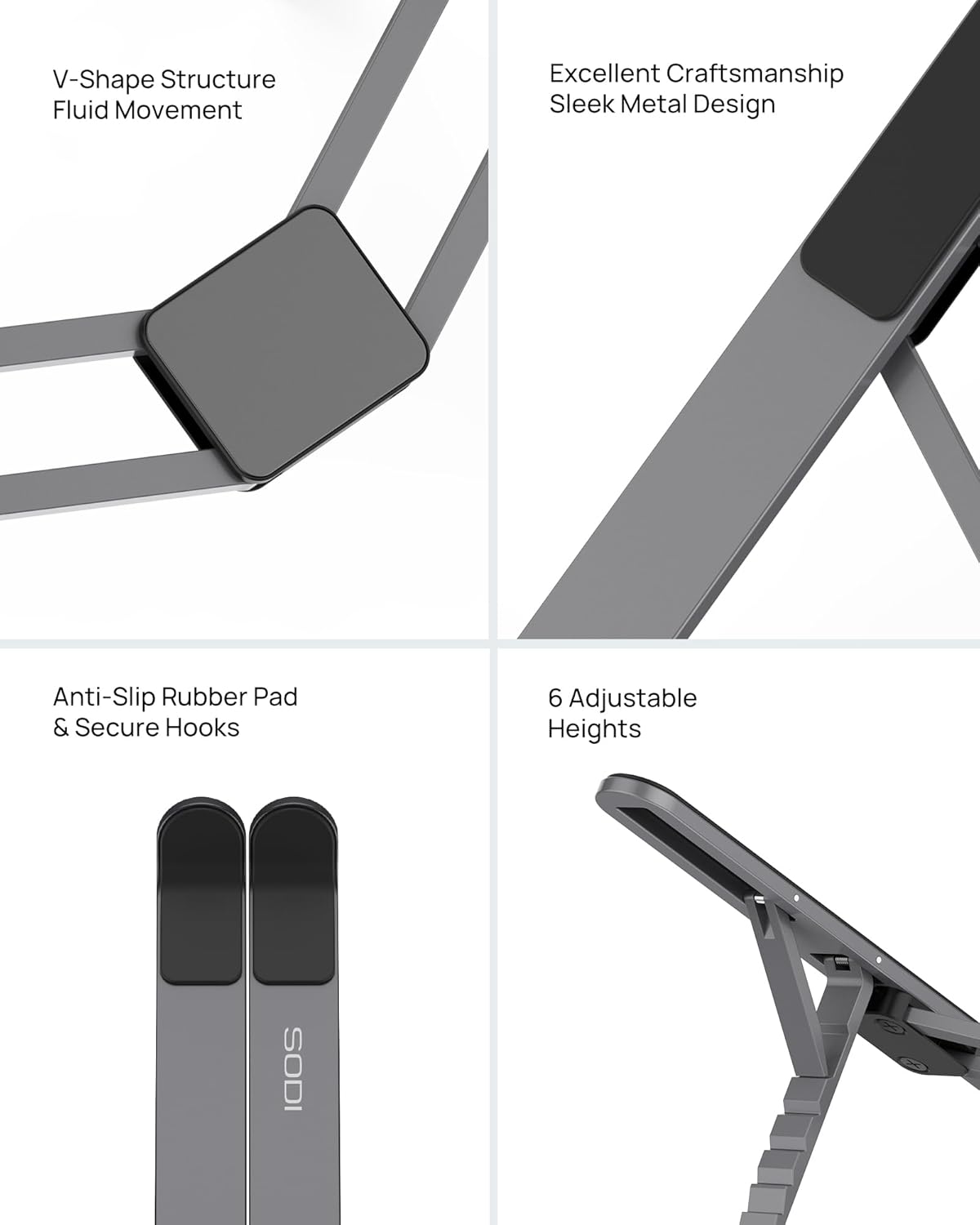 SODI [Innovative Compact] Foldable Laptop Stand for Desk, Lightweight Portable Laptop Stand for Business Trip, Library, Cafe, 6 Level Height Ergonomic Aluminum Computer Stand for MacBook 10-16"