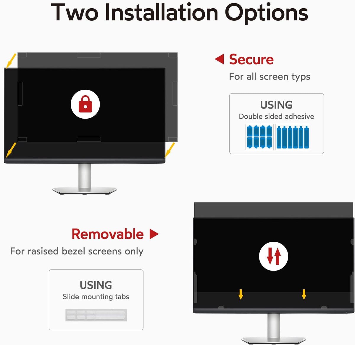 bersem 2 Pack 24 Inch Computer Privacy Screen for 16:9 Ratio Monitors, Anti-Glare, Blue Light Filter, Removable, UV-Blocking