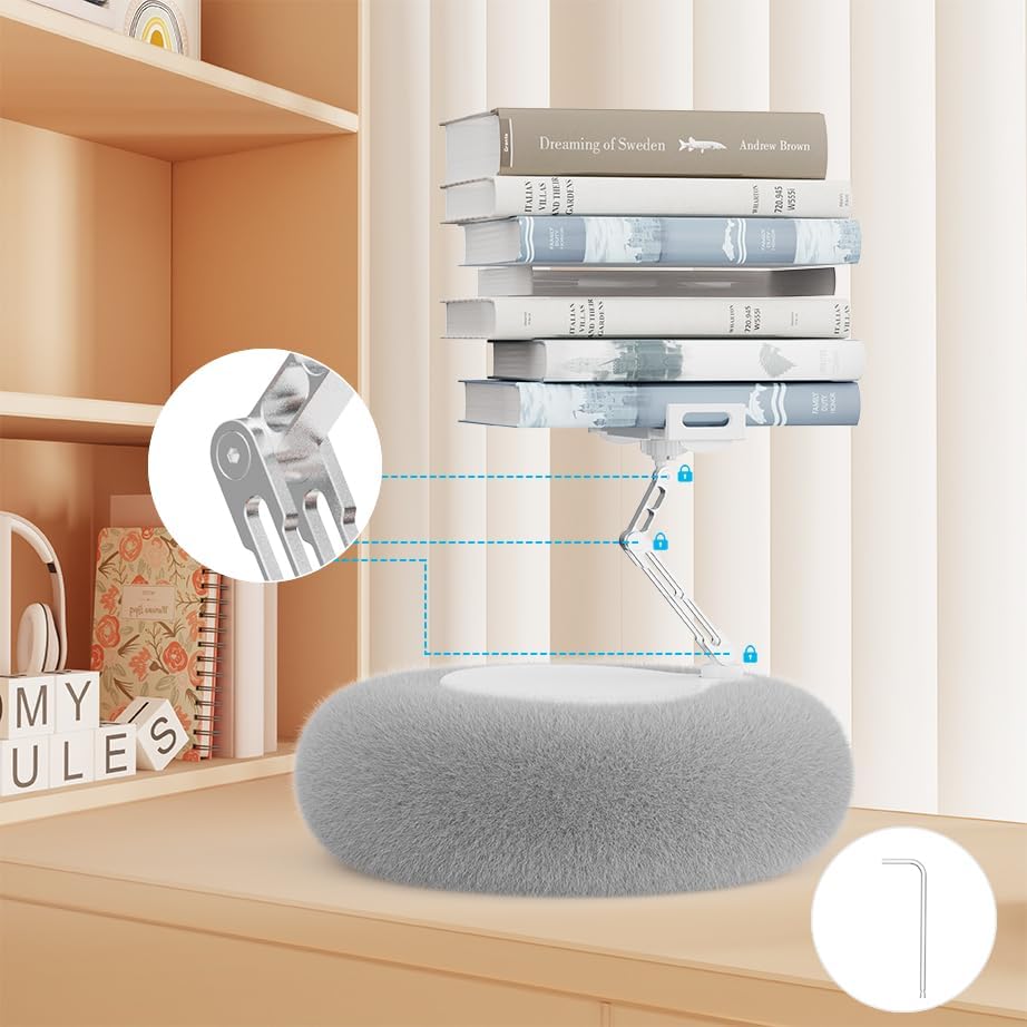 KABCON Pillow Tablet Stand for Kindle,360°Adjustable Aluminum Pole Phone Holder with Soft Plush Fabric for 4.7"-13" Phones/Tablets,iPad Pro Mini Air 12.9,iPhone Pro Max,Samsung Galaxy,LG,Kindle-Grey