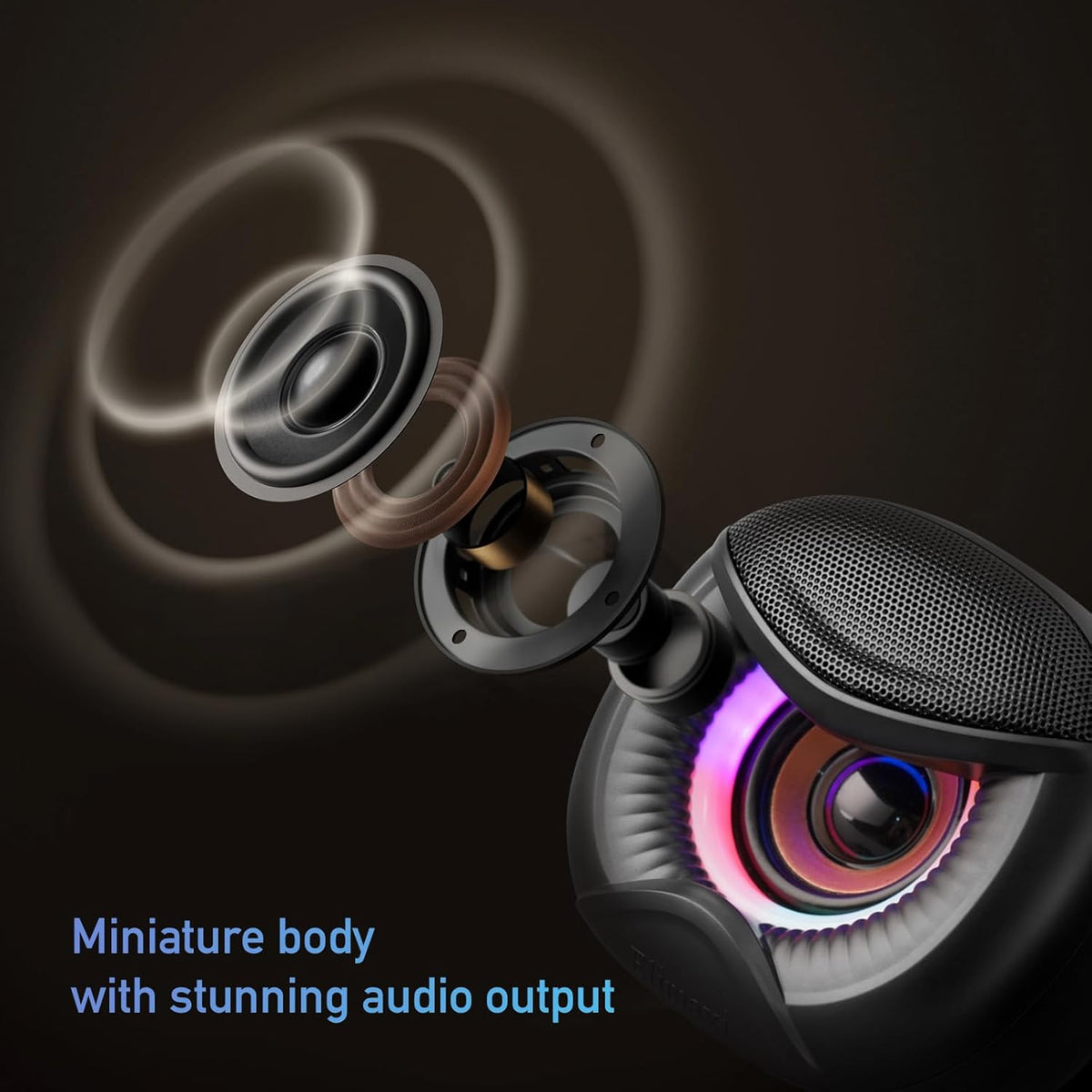 USB Powered Computer Speakers with RGB Colorful Lighting 2.0 Stereo Sound System, Headphone Jack, Plug and Play, Works with PC/Laptop (USB-C Adapter Included)