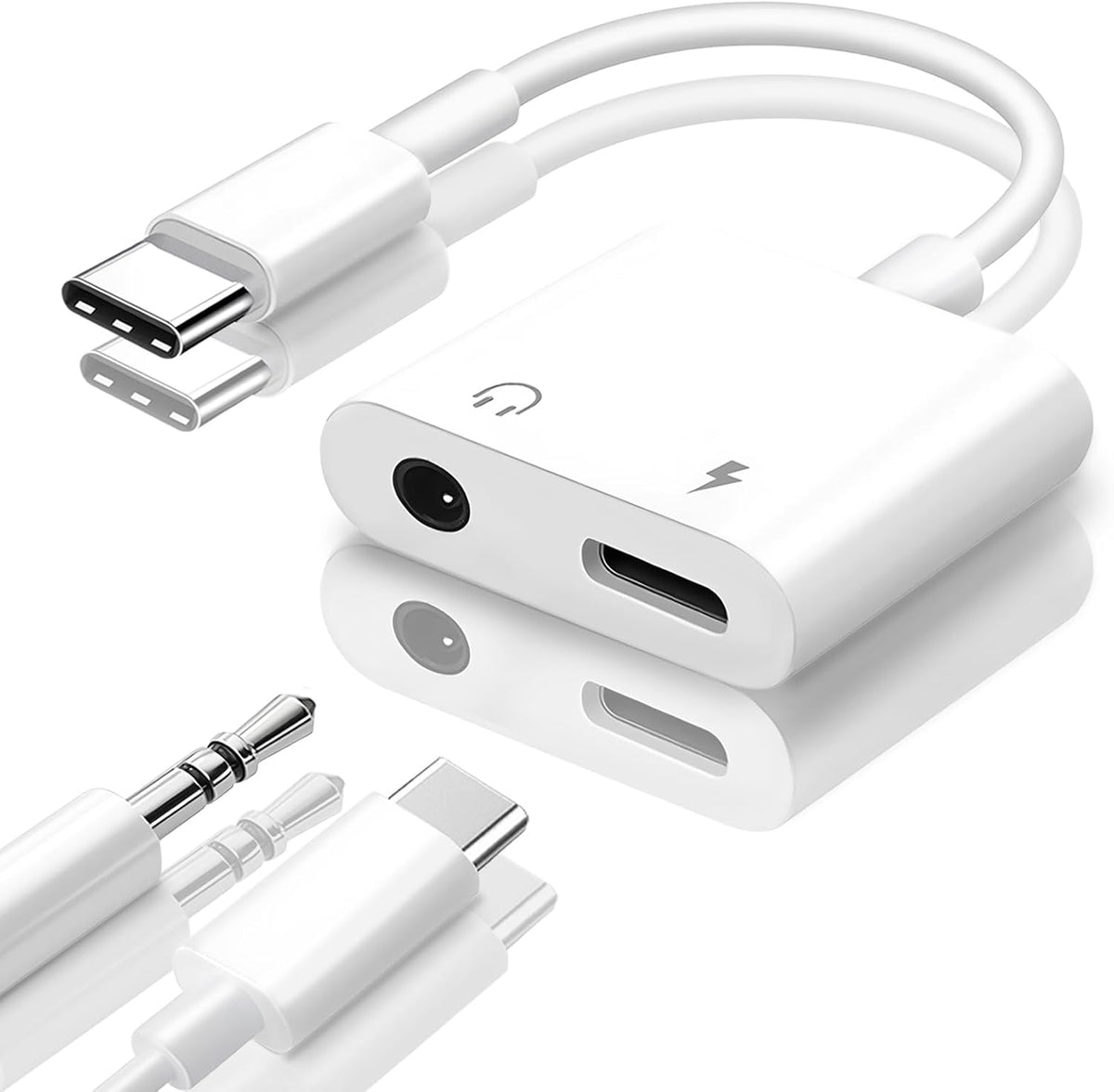 Seulliya USB C to 3.5mm Headphone Jack and Charger Adapter, 2-in-1 Audio & Fast Charging Splitter for Apple iPhone 17/16/15/Pro/Pro Max, iPad, Samsung, Pixel, and More 1Pack