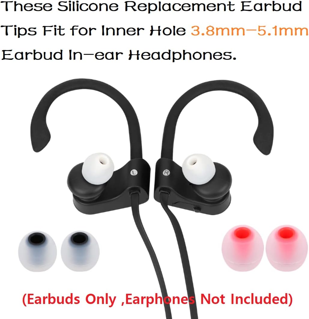 Earbud Silicone Ear Tips Replacement Earbuds Gels for Popular In-Ear Headphones Other Inner Hole 3.8mm - 5.1mm 9 Pairs S/M/L