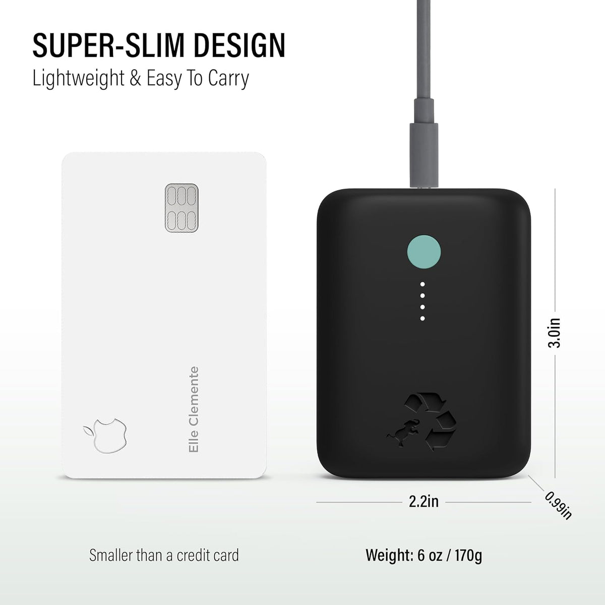 Nimble Champ Lite Portable Charger, 5200mAh Fast Charging Power Bank 15W USB C and A Port with Cable, Travel Essential Battery Pack for iPhone Galaxy Pixel MacBook iPad Kindle Airpod Laptop Tablet