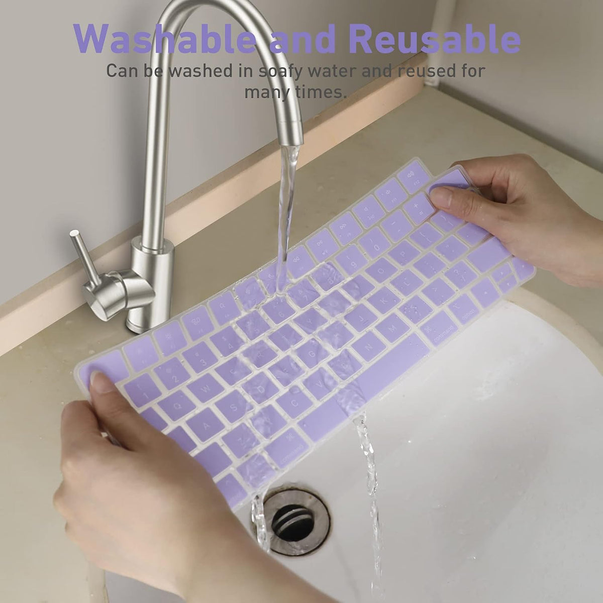Allinside Silicone Keyboard Cover for iMac Magic Keyboard A2449/A2450, Protective Skin for iMac 24" Wireless Keyboard Released in 2021, US Layout, Light Purple