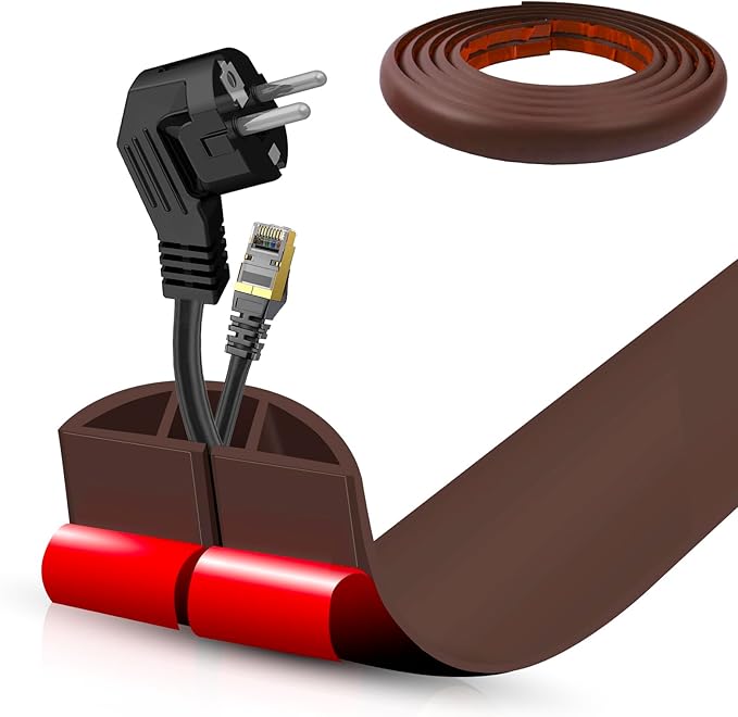 Floor Cord Cover Self Adhesive Cord Hider,10FT Cable Management, Extension Strip Protector for Wires, Prevent Cable Trips for Offices, Gyms, Exhibitions Cavity:0.51"(W) x 0.3"(H) Coffee