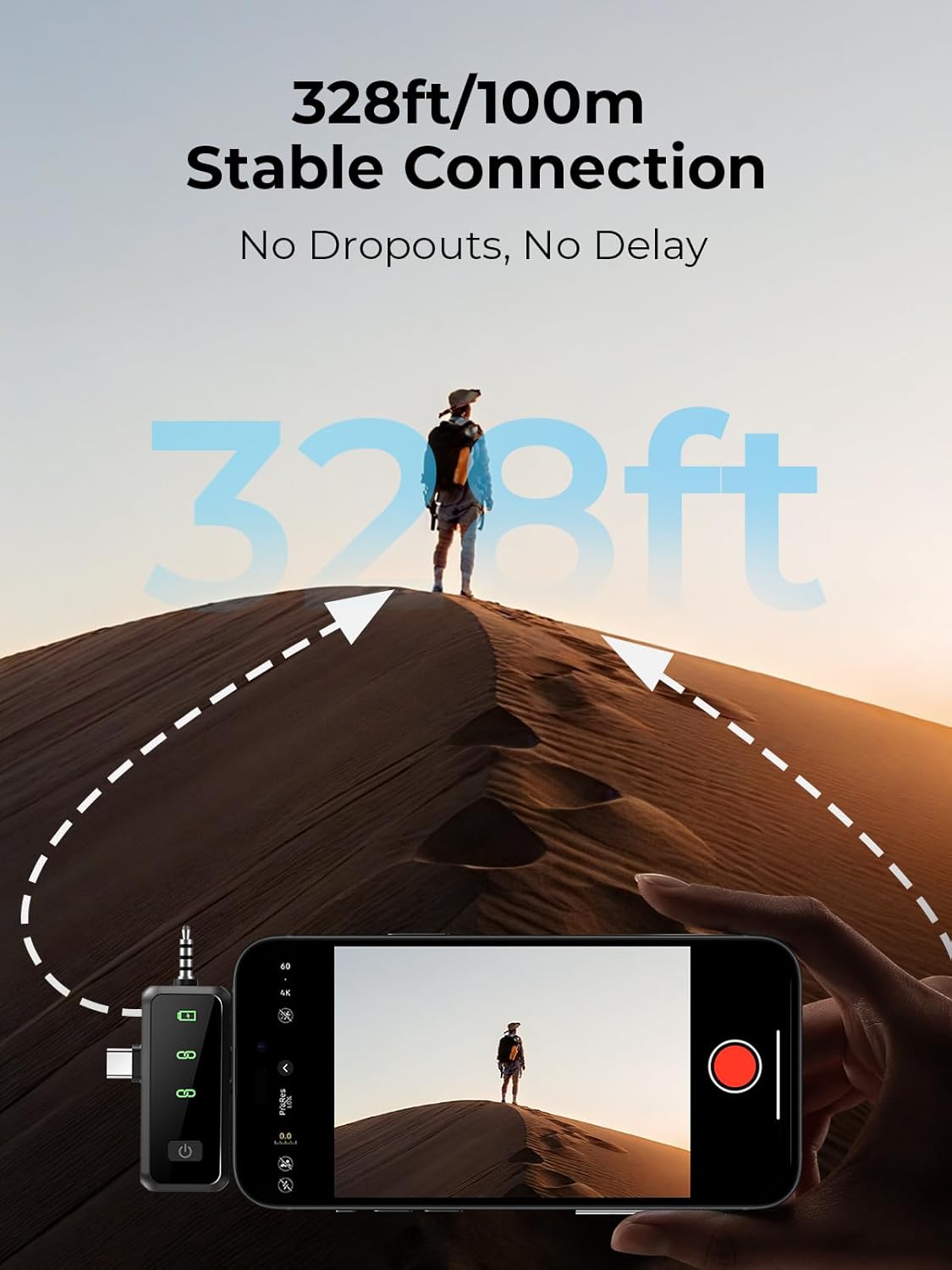 3-in-1 Microphone for iPhone: Wireless Lavalier Microphone for Camera & Android - Mini Mic - 328ft Transmission & 20H Battery Life - Vlogging with AI Noise Reduction