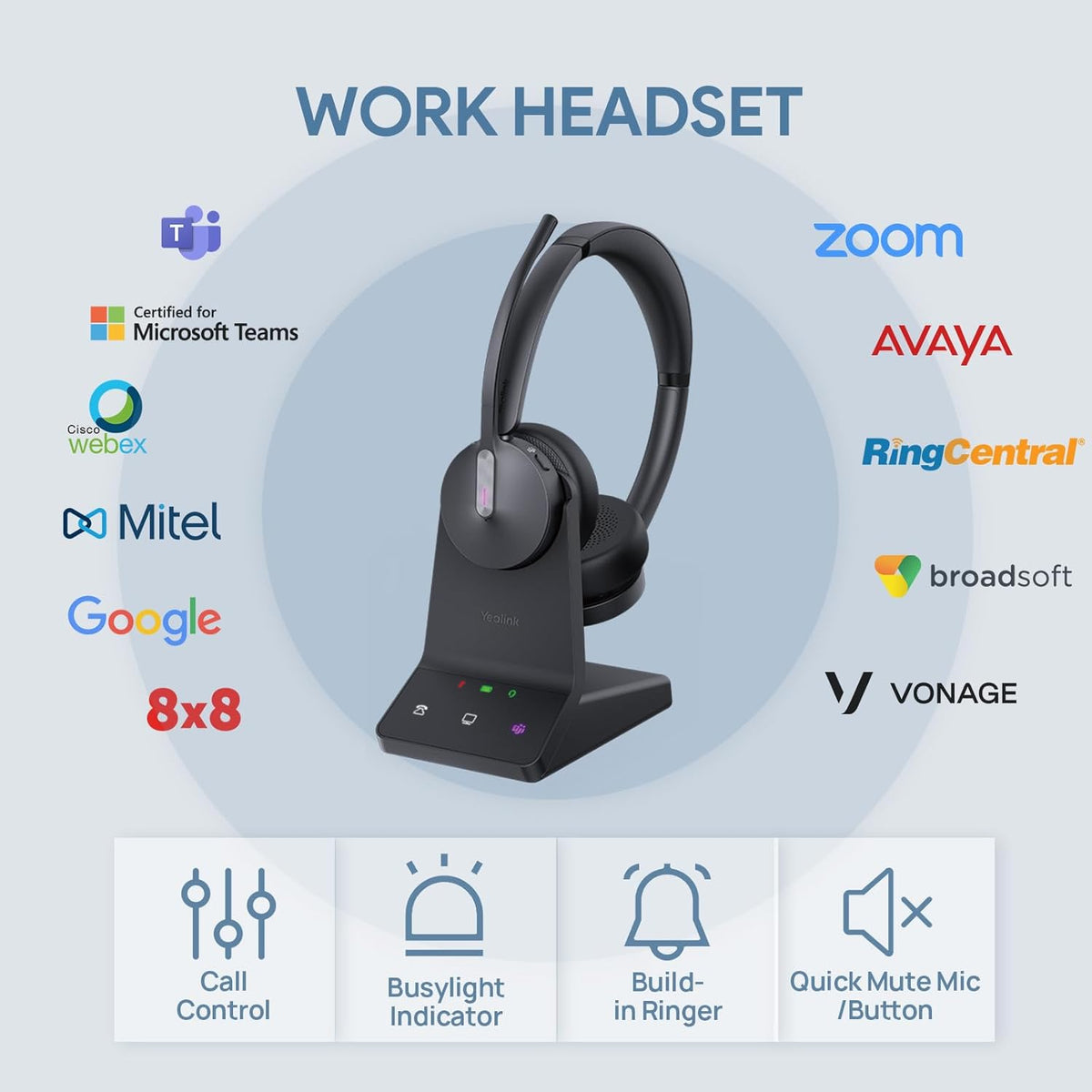 Yealink WH64 Dual Teams DECT & Bluetooth Wireless Headset, 606ft Range, Microsoft Certified, On Ear Work Wired Headphone with 3X Noise Cancelling Mic, 32 Talk Time, Office Desk IP Phone, PC,Computer