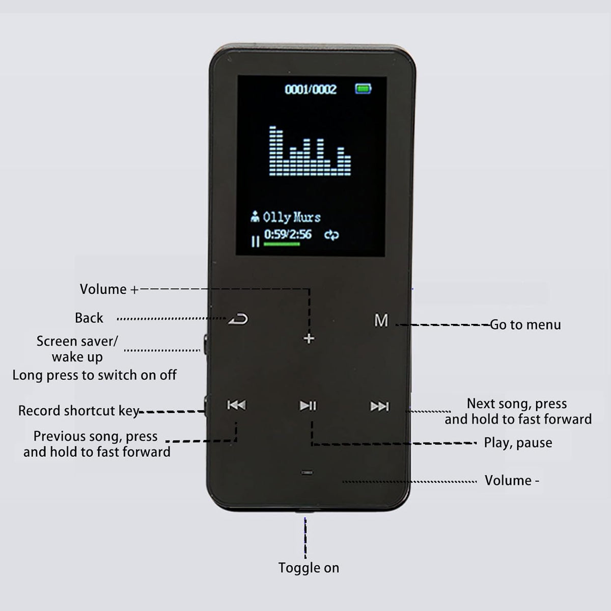 8G MP3 Bluetooth,1.8 Inch MP4 Player with Screen Ultra Slim Music Player with Video Play,Noise Reduction Lossless