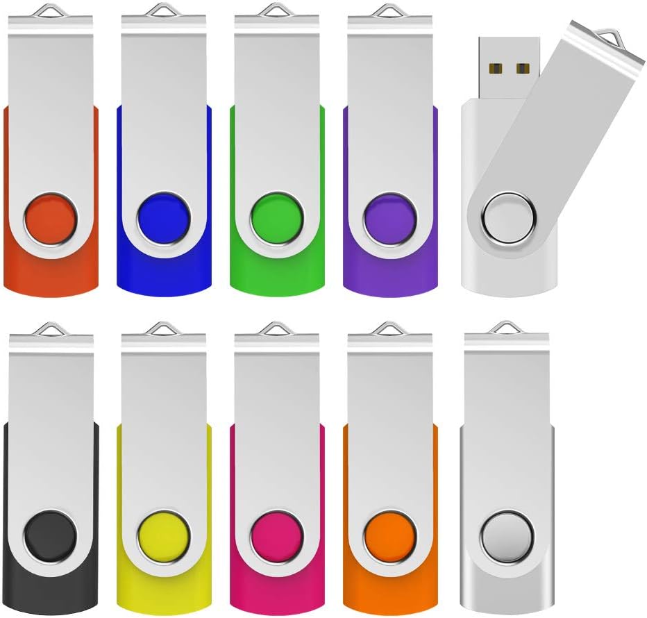 USB 3.0 Flash Drive KOOTION 10 Pack 32GB Thumb Drive 3.0 USB Stick Keychain Memory Stick Swivel Jump Drives, Mixcolors