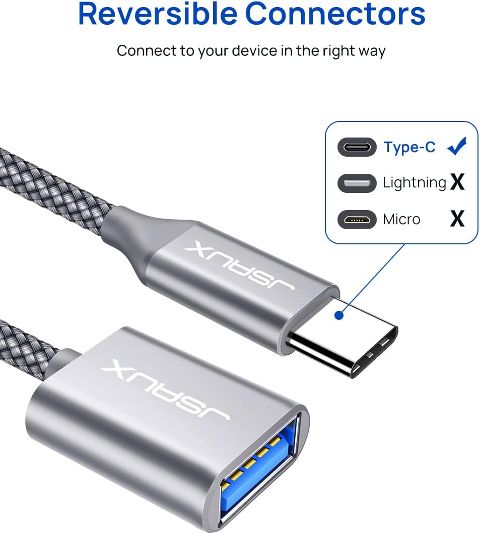 JSAUX USB C to USB Adapter [2 Pack], USB Type C Male to USB 3.0 Female OTG Cable Thunderbolt3 to USB Adapter Compatible with MacBook Pro/Air 2019 2018 2017, Galaxy S23 S23+ Ultra Note 10 S9 S8-Silver
