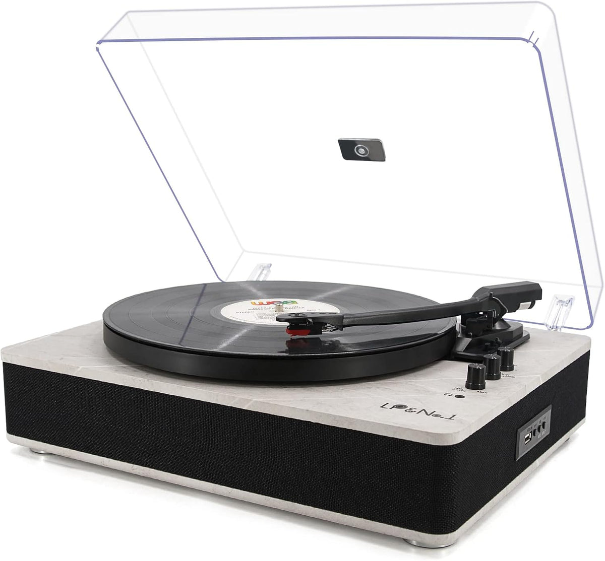 LP&NO.1 Record Player wirelessTurntable with Built-in Speakers and USB Play&Recording Belt-Driven Vintage Phonograph Record Player 3 Speed for Entertainment and Home Decoration(Light Gray)