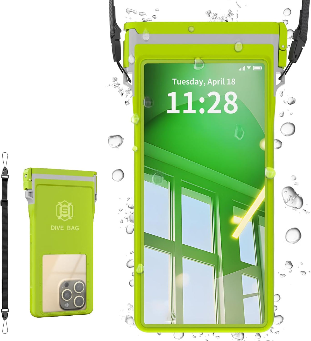 Large Floating Waterproof Phone Case with Lanyard for Snorkeling & Diving - Underwater Phone Pouch Compatible with i-Phone 16/15/14 Pro Max, Galaxy All Series, Beach and Pool Water Park (Green)