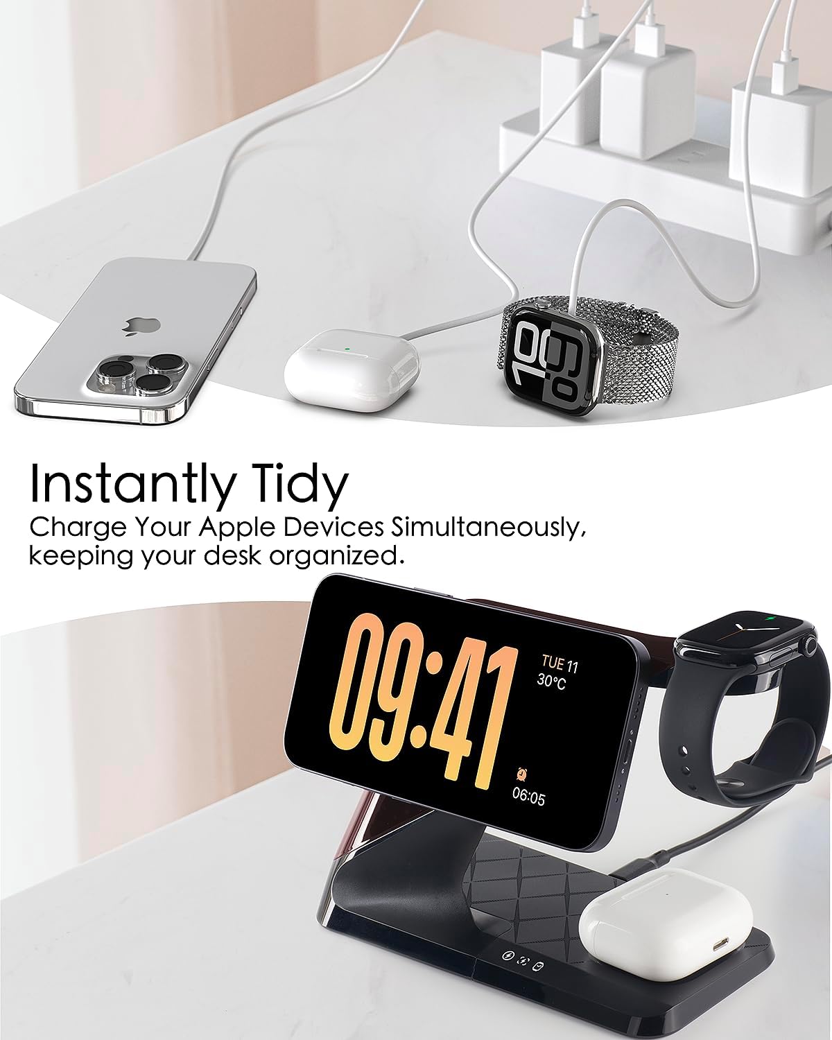 3 in 1 Charging Station for Apple Devices, Mag-Safe Charger Stand, Wireless Charger for iPhone 16/15/14/13/12 Series,& AirPods,& iWatch