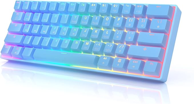 HK Gaming GK61 Mechanical Gaming Keyboard 60 Percent | 61 RGB Rainbow LED Backlit Programmable Keys | USB Wired | for Mac and Windows PC | Hotswap Gateron Optical Brown Switches | Blue