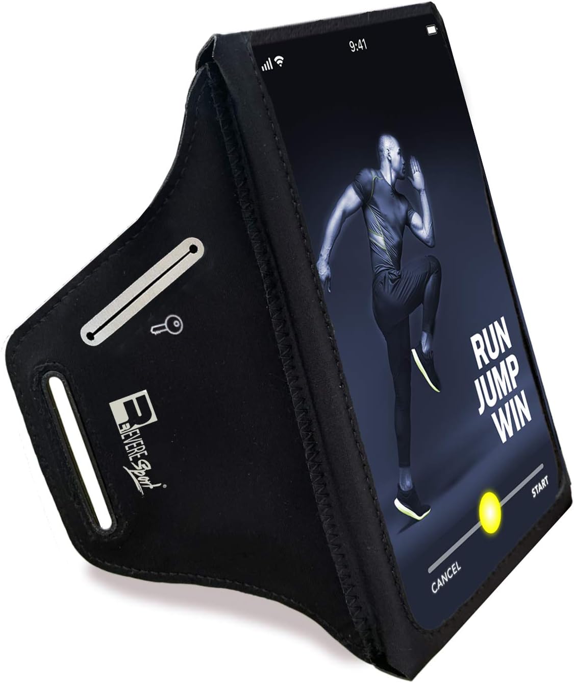 RevereSport Waterproof Running Armband for Phone with Case On (Otterbox, Lifeproof). Sports Phone Holder Compatible iPhone 16/15/14/13/12/11/SE Samsung S25/S24/S23/S22/S21/S20 (Medium)