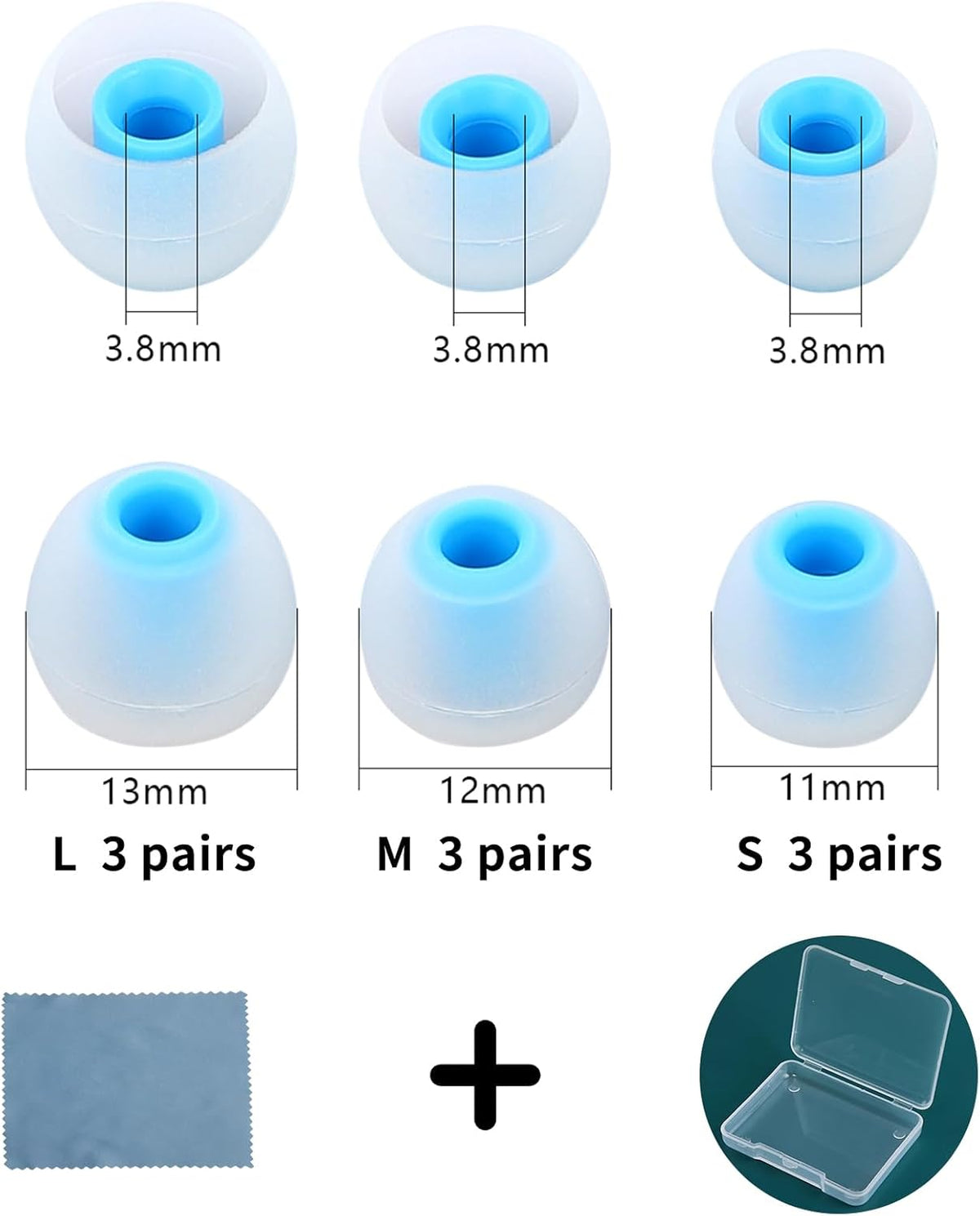 Earbud Tips Ear Bud Tips Soft Anti Slip Washable and Reusable Silicone Replacement Earbud Tips Fit Most in-Ear Earbuds(Inner Hole 3.8mm -5.1mm) 18pcs S M L