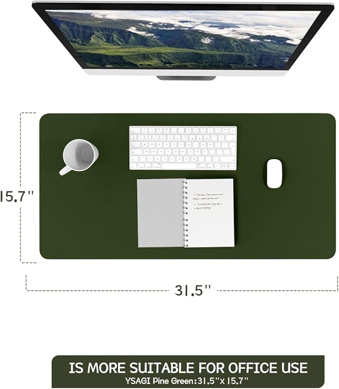 YSAGi Non-Slip Leather Desk Pad, Waterproof Laptop Computer Desk Keyboard Mat, Table Protector Blotter Mat, Large Mouse Pad for Office/Work/Home/Decor(Olive Green, 31.5" x 15.7")