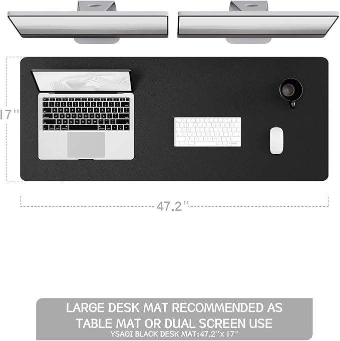 YSAGi Non-Slip Leather Desk Pad Long Size, Waterproof Laptop Computer Desk Keyboard Mat, Table Protector Blotter Mat, Large Mouse Pad for Office/Work/Home/Decor(Black, 47" x 17")