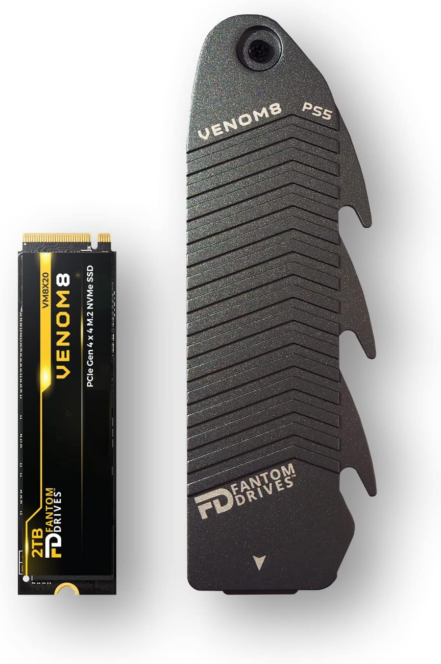 Fantom Drives - VENOM8 2TB NVMe Gen 4 M.2 Internal SSD - PS5 Memory Upgrade 3D NAND TLC – DDR4 DRAM Cache - 7400MB/s Solid State Drive w/ Heatsink (VM8X20-PS5)