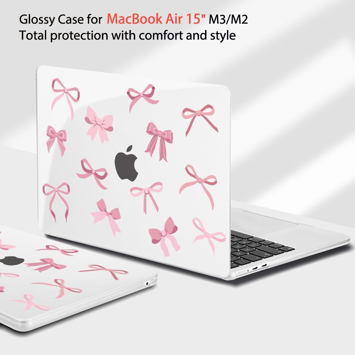 Teryeefi for M4 M3 M2 MacBook Air 15 inch Case 2025 2024 2023 Release fits Model A3241 A3114 A2941, Design Hard Shell Cover & Keyboard Cover & Screen Protector & OTG Adapter - Cute Pink Bows