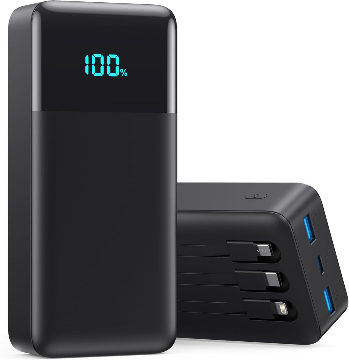 Portable Charger 50800mAh Power Bank with 3 Built in Cables,25W PD QC4.0 Fast Charging USB C Battery Pack,6 Outputs 2 Inputs LCD Display Portable Phone Charger for iPhone 16/15/14/13,Google,Android