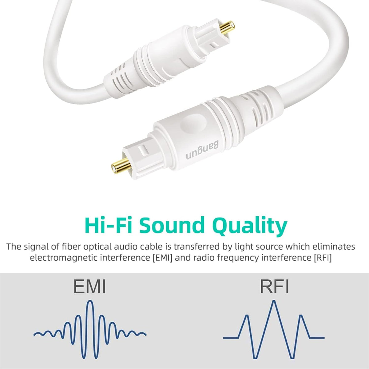 60 Bar/TV/PS4/Xbox feet White Optical Audio Cable, Slim Toslink Digital Fiber Optic Audio Cord for Sound
