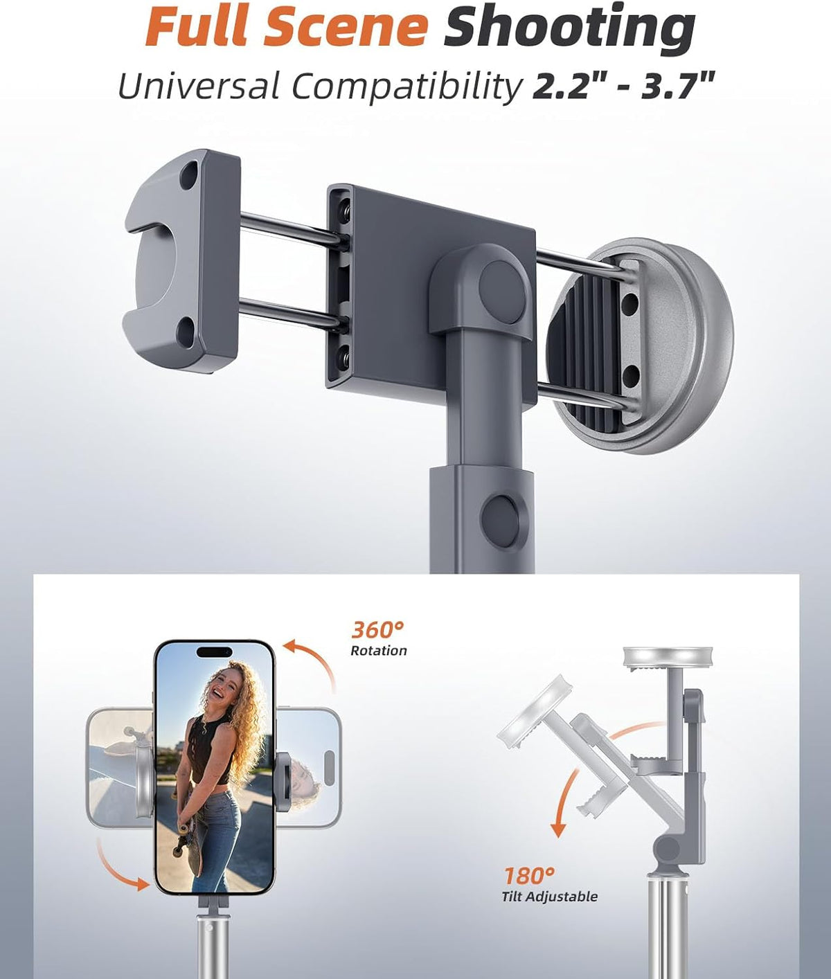 62" Phone Tripod & Selfie Stick, Tripod for iPhone with Remote, All-in-1 Cell Phone Stand, Portable, Extendable Stand for Selfies Video Recording Vlog, Compatible with iPhone Android (Grey)