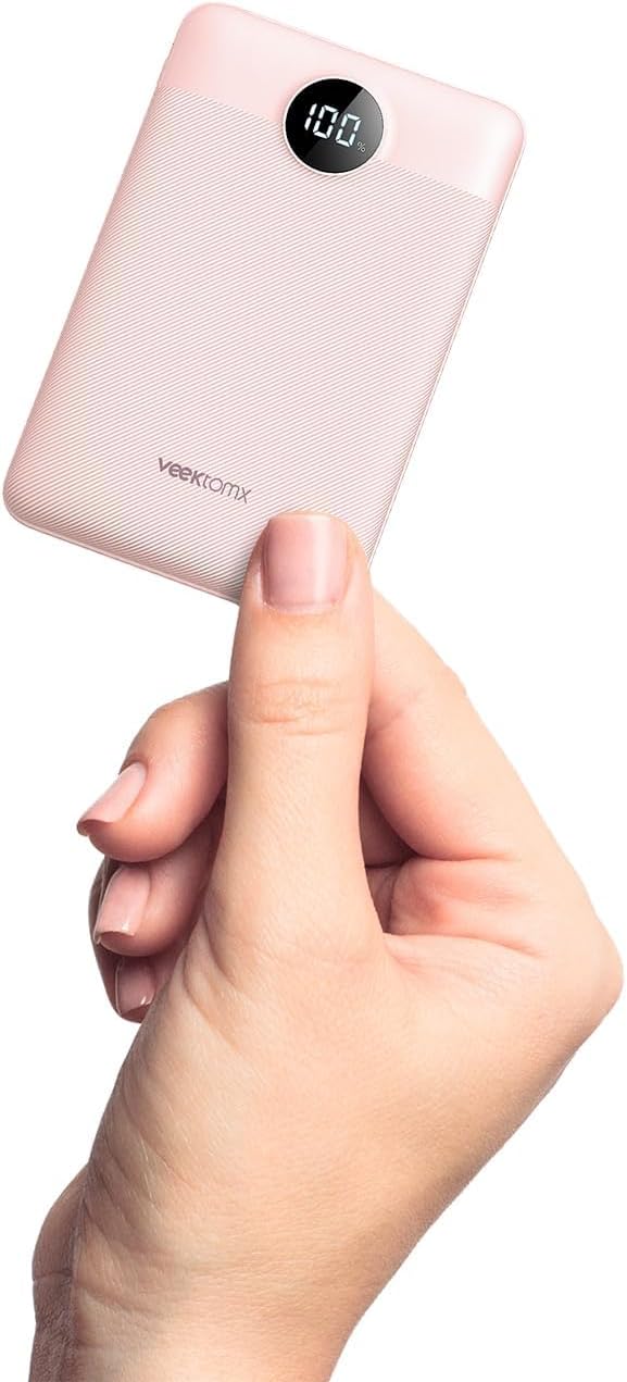 VEEKTOMX Small Portable Charger, Mini Power Bank 10000mAh, PD 22.5W Fast Charging USB-C Battery Bank, Travel Essentials Dual Voltage External Portable Powerbank for iPhone/Samsung/Google Pixel, Pink