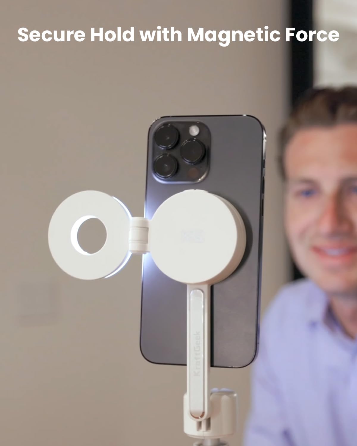 KraftGeek Magnetic Selfie Light for iPhone Magsafe, Portable Phone Ring Light for Video Recording, Rechargeable Lightweight Travel LED Cell Phone Light, White