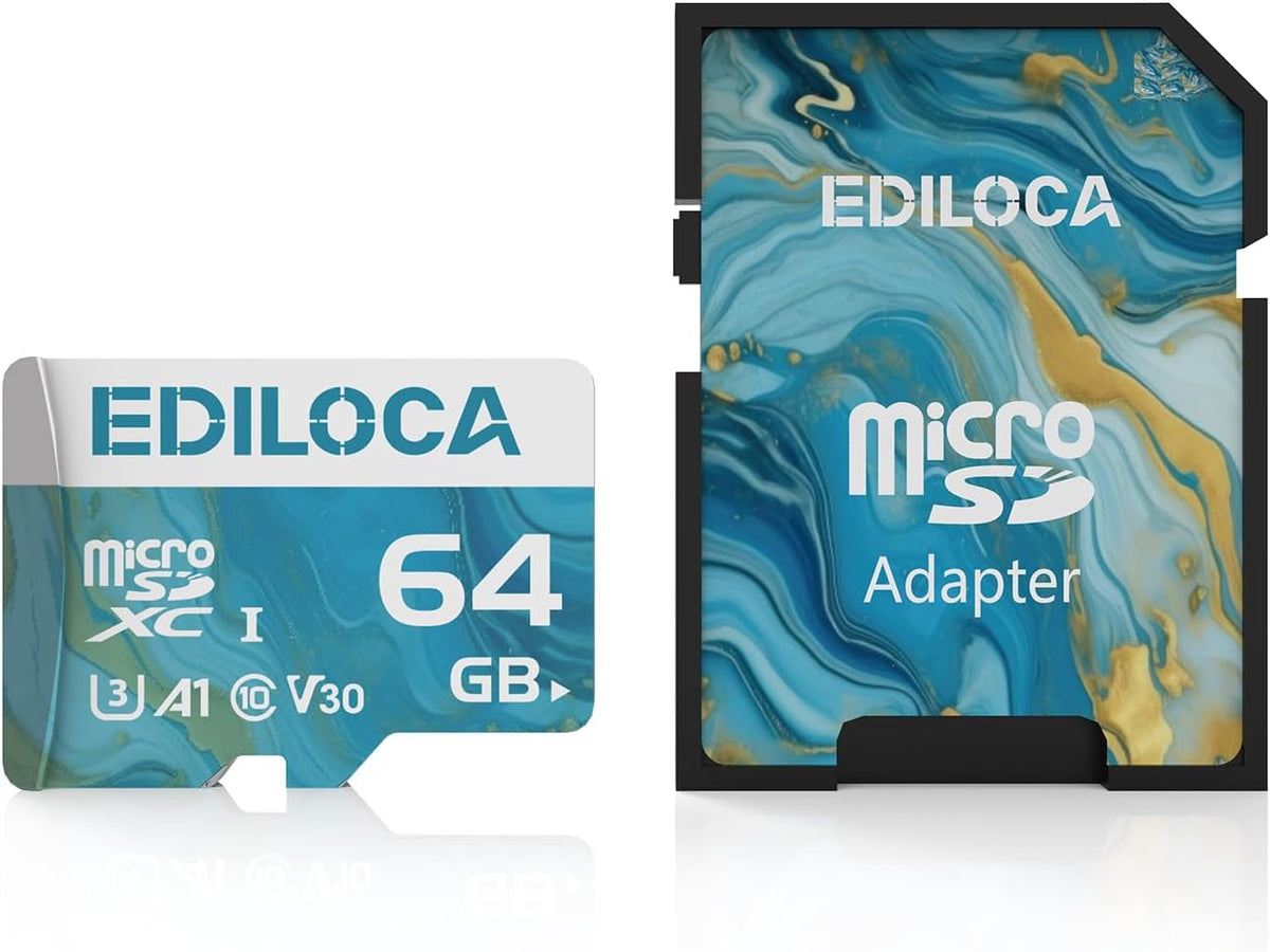 Ediloca 64GB 100MB/s, 4K C10, U3, V30, A1 Micro SD Card, Memory Card with SD Adapter, Read Speed up to UHS-I TF Card