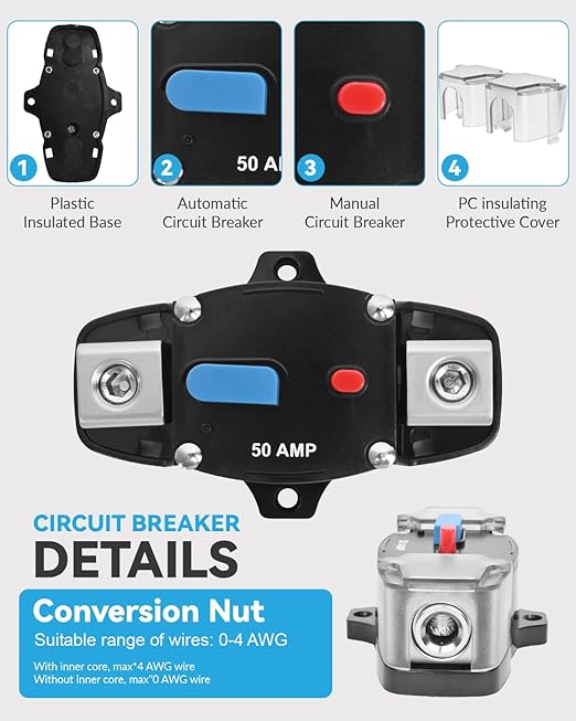 BULVACK 30 Amp Circuit Breaker 12-48 Volt DC 30A Self Recovery Resettable High Amp Circuit Breaker with Manual Reset Button for Automotive RV Marine Boat Car Audio and Amps Protection