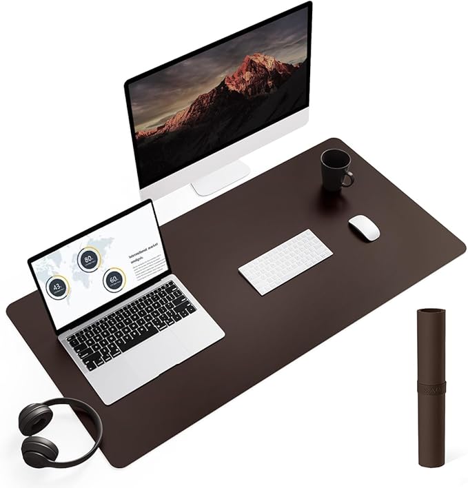 YSAGi Non-Slip Leather Desk Pad L Size, Waterproof Laptop Computer Desk Keyboard Mat, Table Protector Blotter Mat, Large Mouse Pad for Office/Work/Home/Decor(Dark Brown, 35.4" x 17")