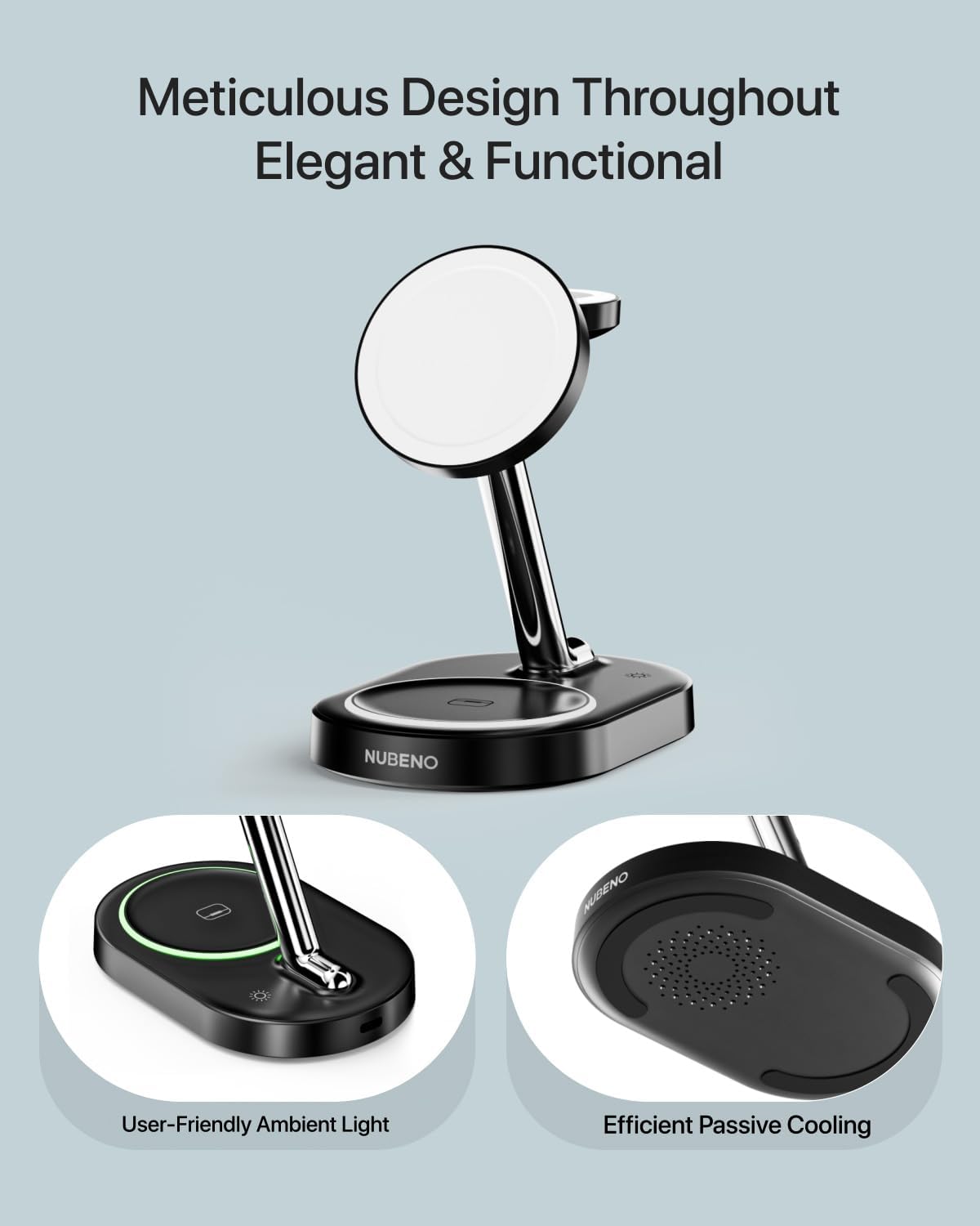 Charging Station for iPhone 16/16 Pro/16 Pro Max, Wireless Charger for MagSafe iPhones, 3 in 1 Magnetic Charger Stand for iPhone 16/15/14/13/12 Series, Apple Watch & AirPods.(Blk)