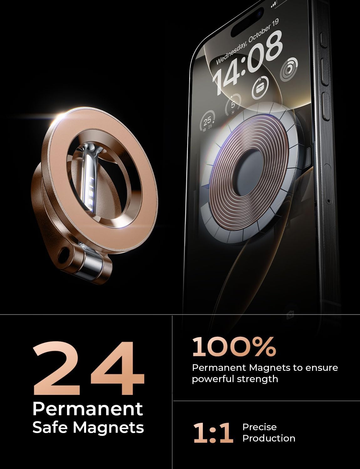 LISEN for Magsafe Car Mount, Ultra Magnetic Dashboard Phone Holder, Car Accessories for iPhone 16 Pro Max,Gifts for Men Women Him Her, Fit for iPhone16 Pro/Pro Max 15 14 13 12, Rose Gold