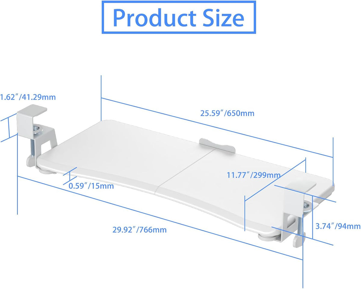 suptek Keyboard Tray Under Desk Pull Out with C Clamp Mount, Computer Keyboard & Mouse Tray, 25.6 (30 Including Clamps) x 11.8 inch Slide-Out Platform Computer Drawer for Typing, White, DSF1W