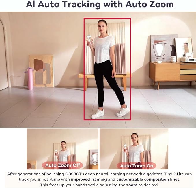 OBSBOT Tiny 2 Lite PTZ 4K Webcam 1080P@60fps HDR PC Camera with AI Tracking Micros with AI Noise Cancellation Tripod Gesture Control Auto Focus Plug &amp Play Ideal for Gaming or Streaming