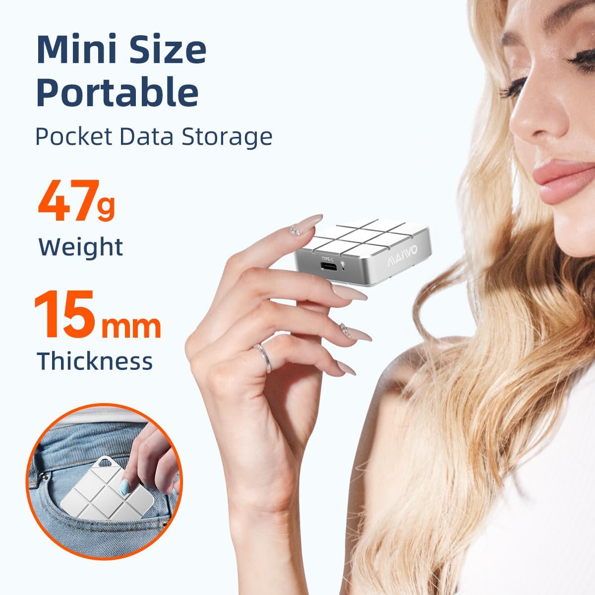 MAIWO 2TB Portable SSD External Solid State Drive, USB 3.2 GEN 2 Type-C Up to 1050MB/s, Mini PSSD for iPhone 15 Pro Max MacBook Pro PS5, Aluminum (Silver)