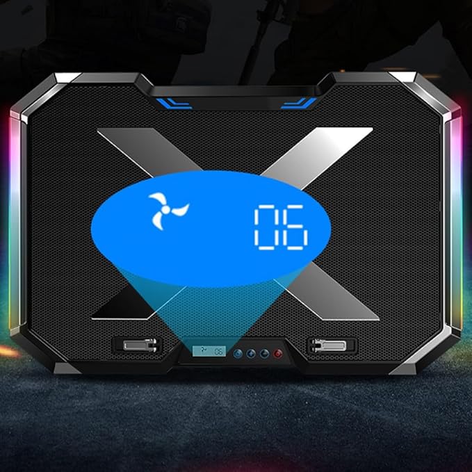 RGB Laptop Cooling Pad Adjustable Height USB Powered Quiet Fan LED Light Base for Gaming and Work
