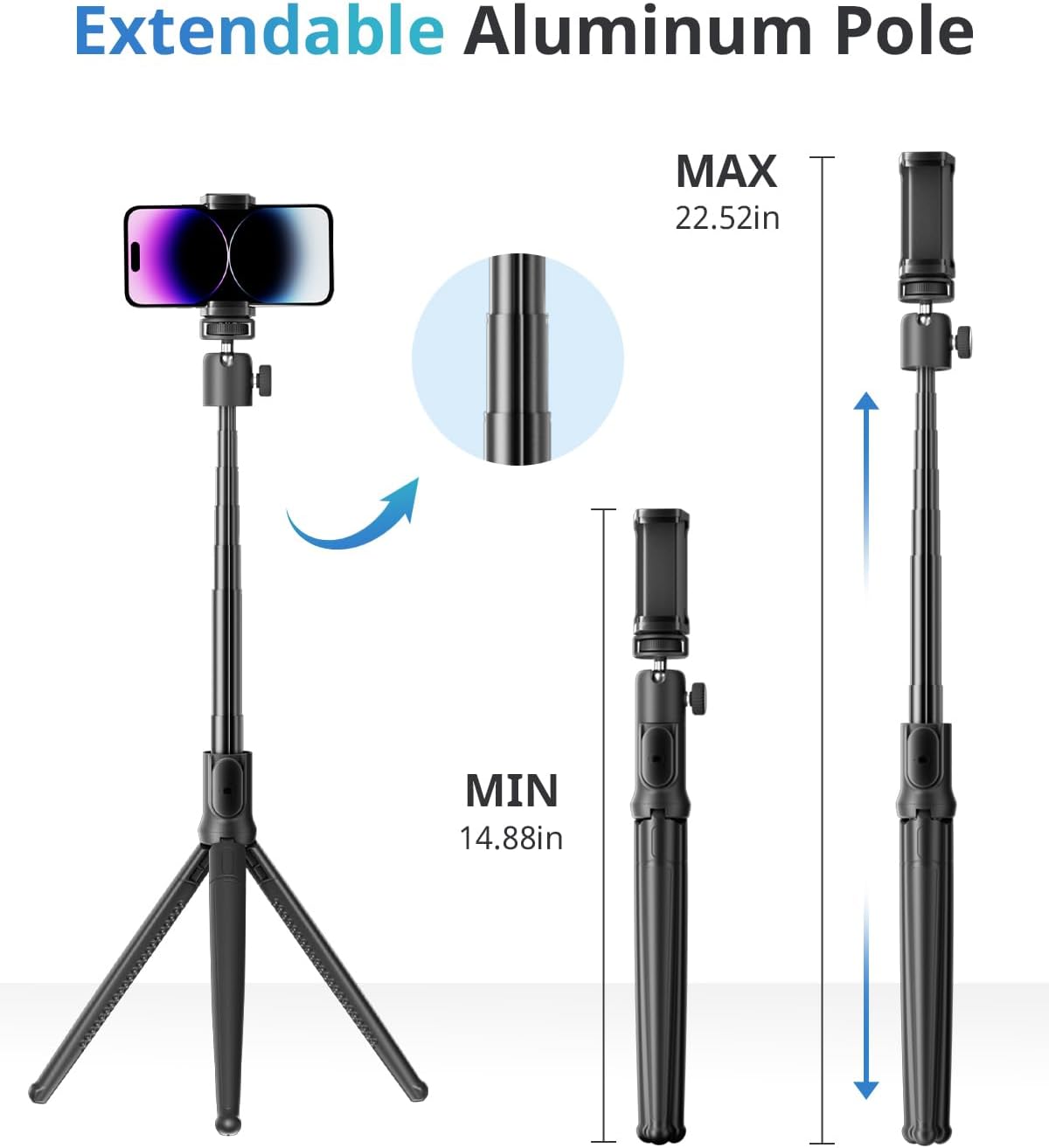 UBeesize Extendable Phone Tripod, Flexible Tripods with Remote, 3 in 1 Selfie Stick with Gopro Mount, iPhone Stand for Recording, Volgging, Live Streaming Fit for Cell Phones, Canon Sony Cameras