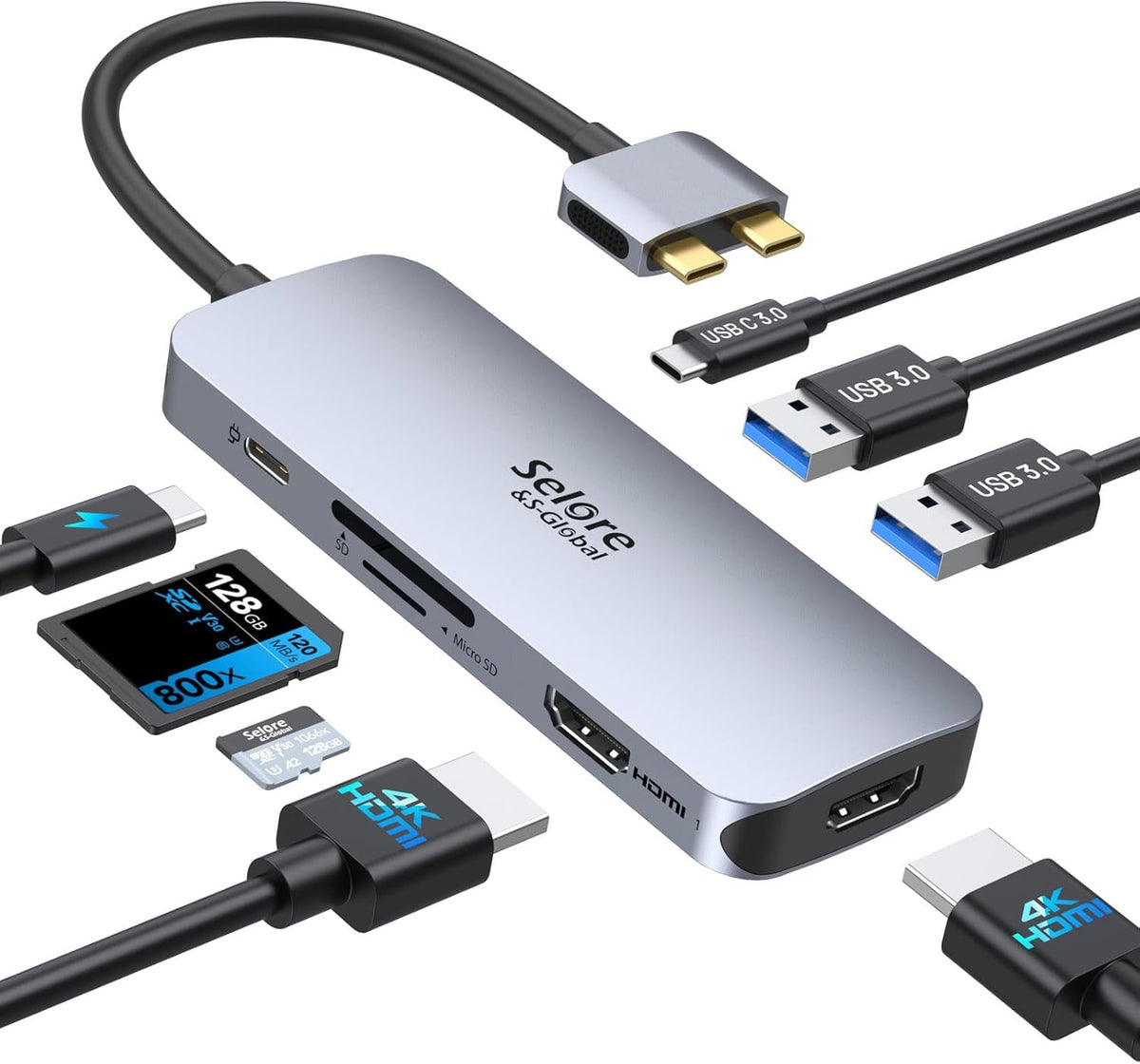 Selore Docking Station for MacBook Pro Air, USB C Hub for MacBook,Dual HDMI Adapter for USB for MacBook,Docking Station Dual Monitor for MacBook Pro Air with Dual HDMI,USB C,2 USB A,PD,SD/TF Reader