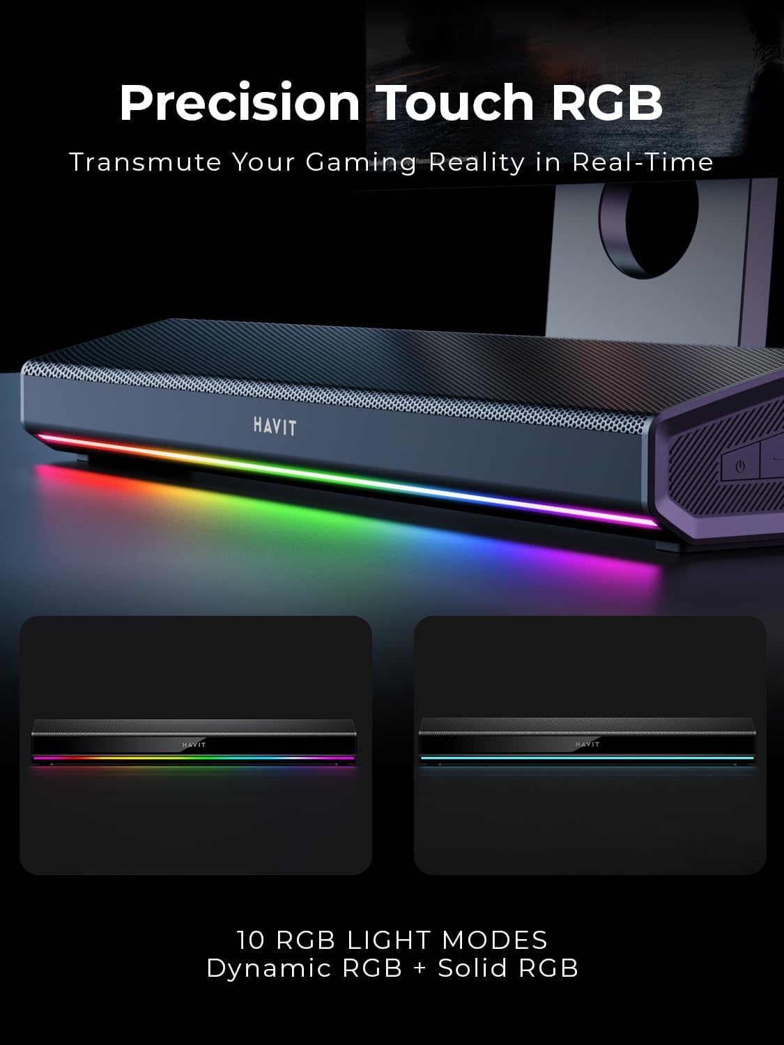 havit Computer Speakers for Desktop PC, Bluetooth 5.3 Pc Soundbar with Dynamic LED Light, HiFi Stereo, Poratble Bluetooth Speaker, Gaming Speakers for PC, Laptop,Tablet